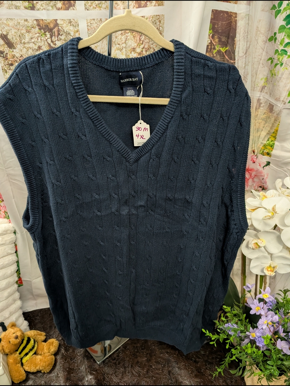 Harbor Bay Navy Cable-Knit V-Neck Sweater Vest